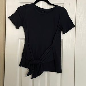 Anthropologie black short sleeve top with tie waist detail